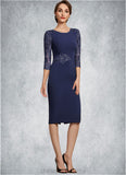 Victoria Sheath/Column Scoop Neck Knee-Length Lace Stretch Crepe Mother of the Bride Dress With Sequins STI126P0014840
