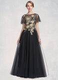 Cynthia A-Line/Princess Scoop Neck Floor-Length Tulle Mother of the Bride Dress With Lace STI126P0014841
