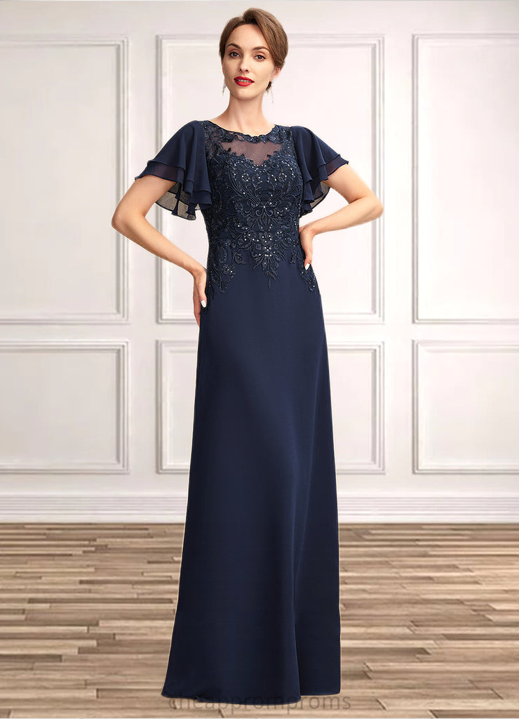 Michelle A-Line Scoop Neck Floor-Length Chiffon Lace Mother of the Bride Dress With Sequins STI126P0014857