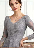 Ashly A-Line V-neck Floor-Length Chiffon Lace Mother of the Bride Dress STI126P0014881