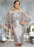 Josephine Sheath/Column Scoop Neck Knee-Length Taffeta Lace Mother of the Bride Dress With Beading Sequins STI126P0014886
