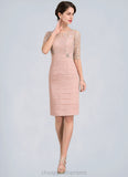 Carmen Sheath/Column Scoop Neck Knee-Length Chiffon Lace Mother of the Bride Dress With Beading Sequins STI126P0014896