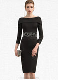 Kitty Sheath/Column Off-the-Shoulder Knee-Length Jersey Mother of the Bride Dress With Beading Sequins STI126P0014897