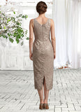 Giuliana Sheath/Column Scoop Neck Tea-Length Lace Mother of the Bride Dress With Sequins STI126P0014898