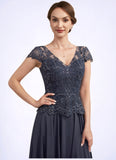 Sadie A-Line V-neck Floor-Length Chiffon Lace Mother of the Bride Dress With Sequins STI126P0014901