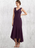 Jaden Trumpet/Mermaid V-neck Asymmetrical Chiffon Mother of the Bride Dress With Lace Beading Sequins STI126P0014902