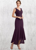 Jaden Trumpet/Mermaid V-neck Asymmetrical Chiffon Mother of the Bride Dress With Lace Beading Sequins STI126P0014902