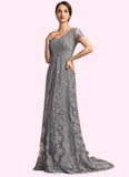Zara A-Line Square Neckline Sweep Train Chiffon Lace Mother of the Bride Dress STI126P0014903