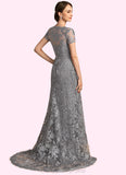 Zara A-Line Square Neckline Sweep Train Chiffon Lace Mother of the Bride Dress STI126P0014903