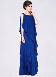 Zoe A-Line Cowl Neck Floor-Length Chiffon Mother of the Bride Dress With Beading Sequins Cascading Ruffles STI126P0014907