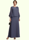 Marin A-Line Scoop Neck Ankle-Length Chiffon Mother of the Bride Dress With Flower(s) STI126P0014908