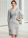 Allison Sheath/Column Scoop Neck Asymmetrical Chiffon Lace Mother of the Bride Dress With Cascading Ruffles STI126P0014912