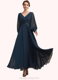Lara A-Line V-neck Ankle-Length Chiffon Mother of the Bride Dress With Ruffle Beading Appliques Lace Sequins STI126P0014915