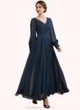 Lara A-Line V-neck Ankle-Length Chiffon Mother of the Bride Dress With Ruffle Beading Appliques Lace Sequins STI126P0014915