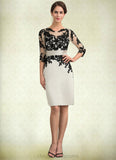 Rhoda Sheath/Column Scoop Neck Knee-Length Satin Lace Mother of the Bride Dress With Beading Sequins STI126P0014916