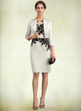 Rhoda Sheath/Column Scoop Neck Knee-Length Satin Lace Mother of the Bride Dress With Beading Sequins STI126P0014916