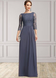 Keira A-Line Scoop Neck Floor-Length Chiffon Lace Mother of the Bride Dress With Ruffle STI126P0014917