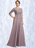 Evie A-Line Scoop Neck Floor-Length Chiffon Lace Mother of the Bride Dress With Sequins STI126P0014918