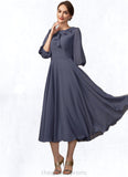 Nora A-Line Scoop Neck Tea-Length Chiffon Mother of the Bride Dress With Cascading Ruffles STI126P0014920