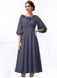 Nora A-Line Scoop Neck Tea-Length Chiffon Mother of the Bride Dress With Cascading Ruffles STI126P0014920
