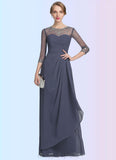 Penelope A-Line Scoop Neck Floor-Length Chiffon Mother of the Bride Dress With Beading Sequins Cascading Ruffles STI126P0014921
