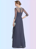 Penelope A-Line Scoop Neck Floor-Length Chiffon Mother of the Bride Dress With Beading Sequins Cascading Ruffles STI126P0014921