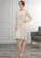 Angeline Sheath/Column V-neck Knee-Length Chiffon Lace Mother of the Bride Dress With Bow(s) STI126P0014924