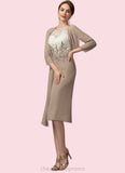 Zoey Sheath/Column Scoop Neck Knee-Length Chiffon Lace Mother of the Bride Dress STI126P0014927