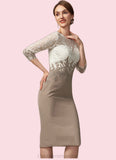 Zoey Sheath/Column Scoop Neck Knee-Length Chiffon Lace Mother of the Bride Dress STI126P0014927