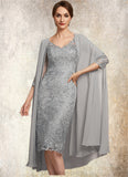 Sue Sheath/Column V-neck Knee-Length Lace Mother of the Bride Dress STI126P0014931