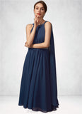 Bella A-Line Scoop Neck Tea-Length Chiffon Mother of the Bride Dress With Beading STI126P0014934