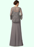 Azul Sheath/Column Square Neckline Floor-Length Chiffon Lace Mother of the Bride Dress STI126P0014936