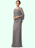 Azul Sheath/Column Square Neckline Floor-Length Chiffon Lace Mother of the Bride Dress STI126P0014936