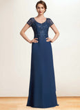Hazel A-Line V-neck Floor-Length Chiffon Lace Mother of the Bride Dress With Sequins STI126P0014938