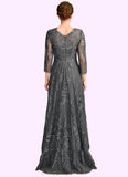 Charlie A-Line Scoop Neck Floor-Length Lace Mother of the Bride Dress With Sequins STI126P0014939