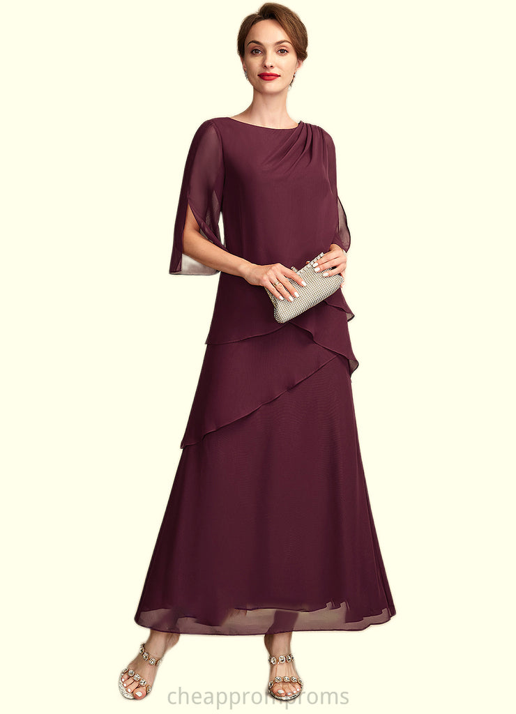 Whitney A-Line Scoop Neck Ankle-Length Chiffon Mother of the Bride Dress With Cascading Ruffles STI126P0014941