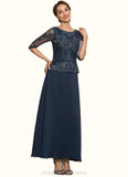 Malia A-Line Scoop Neck Ankle-Length Chiffon Lace Mother of the Bride Dress STI126P0014942