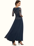 Malia A-Line Scoop Neck Ankle-Length Chiffon Lace Mother of the Bride Dress STI126P0014942