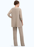 Sahna Jumpsuit/Pantsuit Scoop Neck Floor-Length Chiffon Lace Mother of the Bride Dress With Beading Sequins STI126P0014946