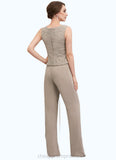 Sahna Jumpsuit/Pantsuit Scoop Neck Floor-Length Chiffon Lace Mother of the Bride Dress With Beading Sequins STI126P0014946