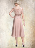 Cora A-Line Square Neckline Tea-Length Chiffon Mother of the Bride Dress STI126P0014947
