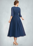 Alyson A-Line Scoop Neck Tea-Length Chiffon Mother of the Bride Dress With Ruffle Bow(s) STI126P0014954