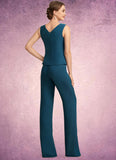 Penny Jumpsuit/Pantsuit Scoop Neck Floor-Length Chiffon Mother of the Bride Dress With Beading Cascading Ruffles STI126P0014956