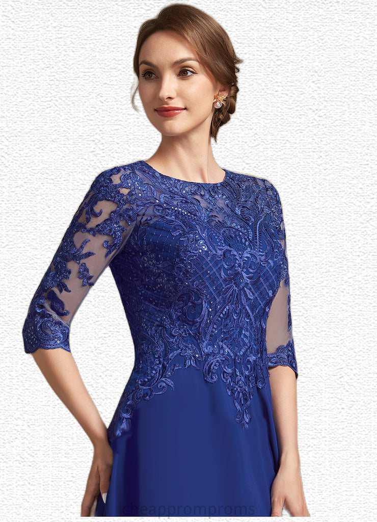 Makenna A-Line Scoop Neck Tea-Length Chiffon Lace Mother of the Bride Dress With Sequins STI126P0014959