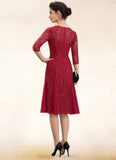 Val A-Line Scoop Neck Knee-Length Lace Mother of the Bride Dress With Sequins STI126P0014961