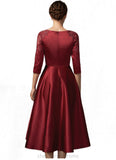 Armani A-Line Scoop Neck Asymmetrical Satin Lace Mother of the Bride Dress With Sequins Pockets STI126P0014962