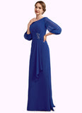 Emilia A-Line Scoop Neck Floor-Length Chiffon Mother of the Bride Dress With Ruffle Beading STI126P0014963