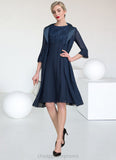 Eleanor A-Line Scoop Neck Knee-Length Chiffon Lace Mother of the Bride Dress With Ruffle STI126P0014966