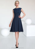 Eleanor A-Line Scoop Neck Knee-Length Chiffon Lace Mother of the Bride Dress With Ruffle STI126P0014966
