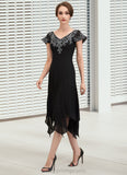 Alejandra A-Line V-neck Tea-Length Chiffon Lace Mother of the Bride Dress With Sequins STI126P0014967